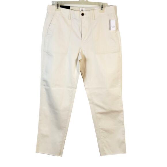 Gap Pants Women's 6 High Rise Straight Khaki Cream Raw Hem Coastal Casual NEW - Picture 1 of 15